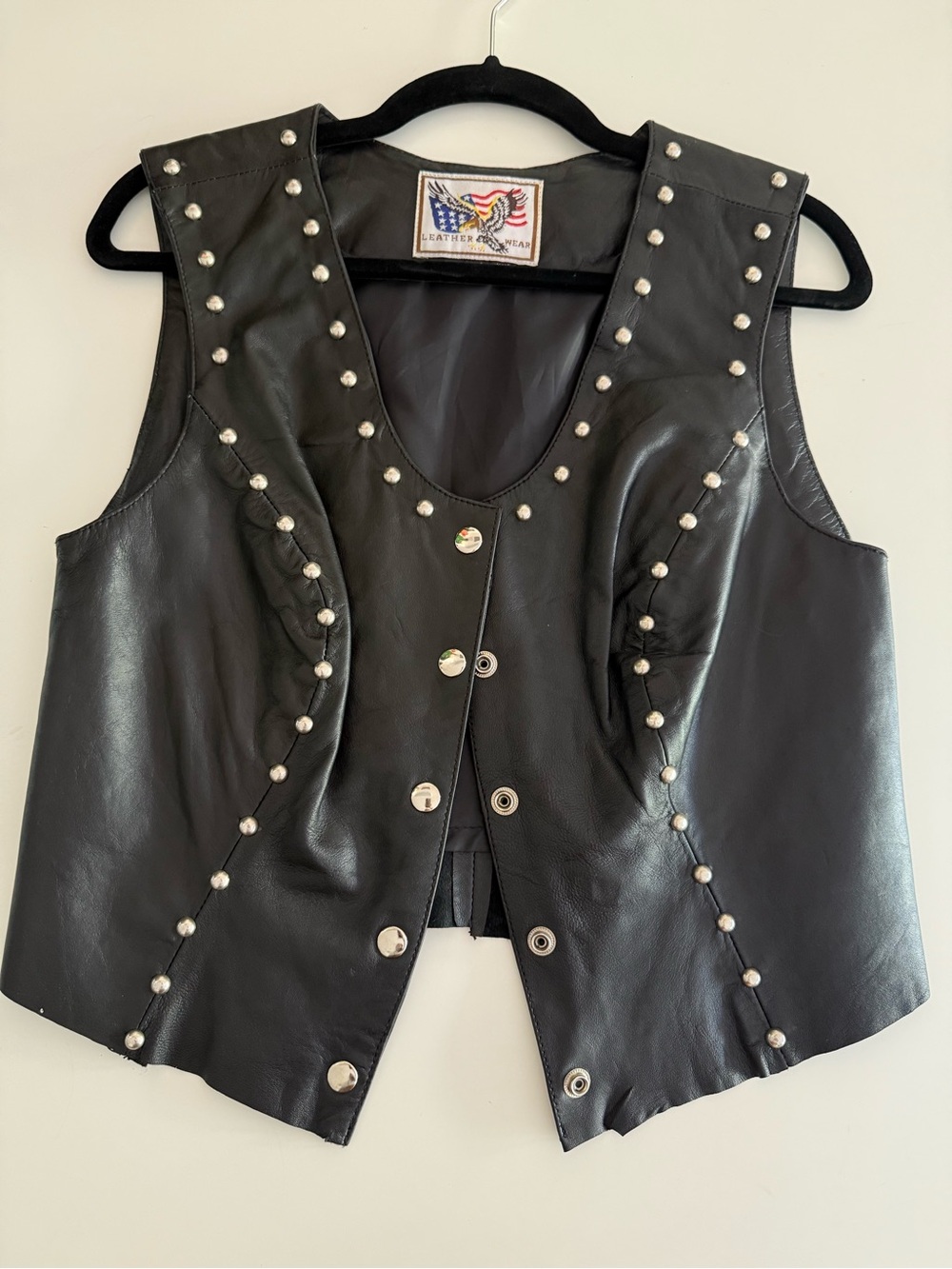 Black Studded Leather Biker Vest size Medium
